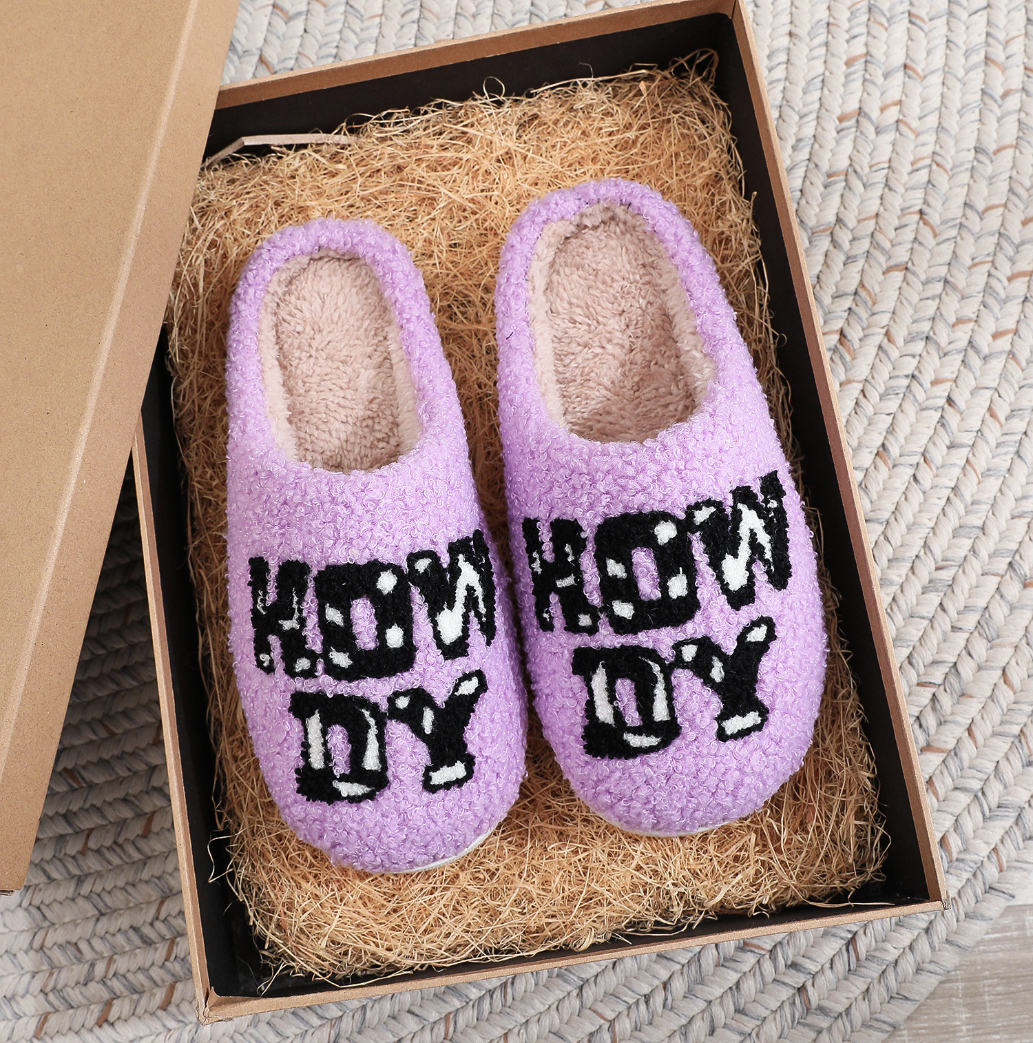 Amazon fashion Denim vintage purple cotton slippers HOWDY men and women winter comfortable fluffy slippers source factory