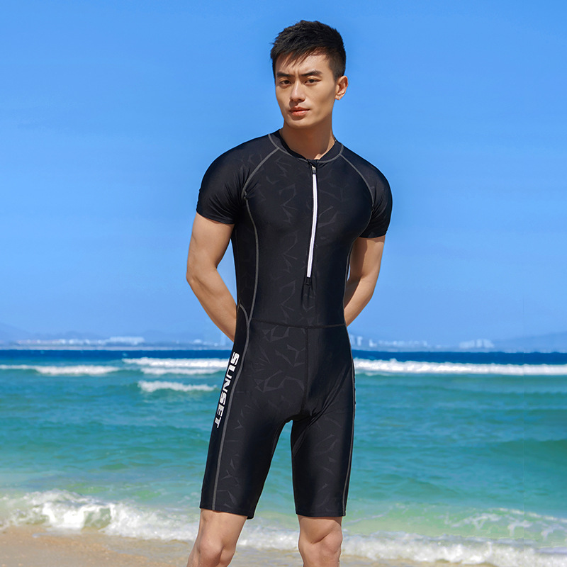 New foreign trade one-piece swimsuit men's leisure surfing racing increased youth sunscreen hot spring men's one-piece swimsuit
