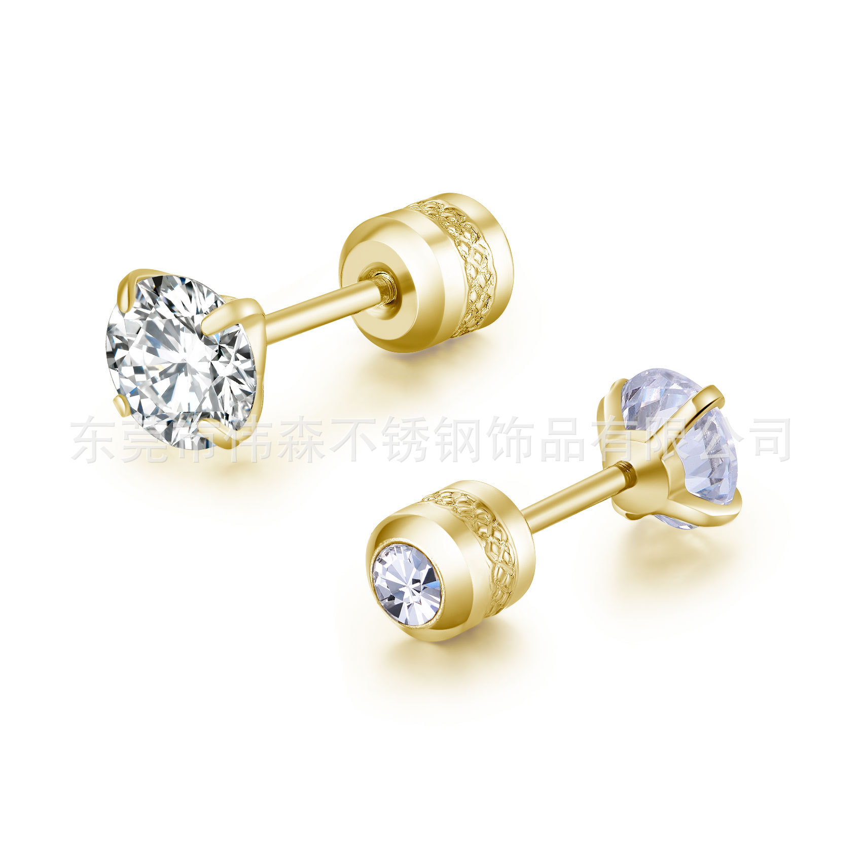 Picture of [Big Sale] Titanium Steel Four-Prong Round Double Zircon Earrings Stainless Steel Two-End Zircon Earrings Earrings