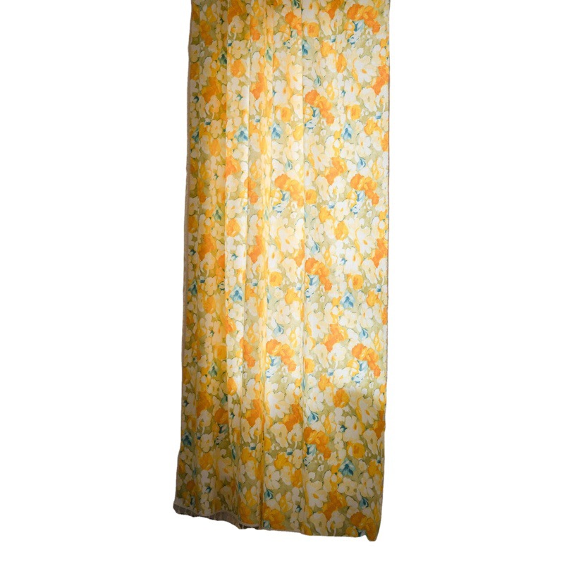 Yiman Qiyun Curtain Pastoral Flower Printed Yellow Curtain Finished Kitchen Curtain Bay Window Semi-Shaded Kitchen Curtain