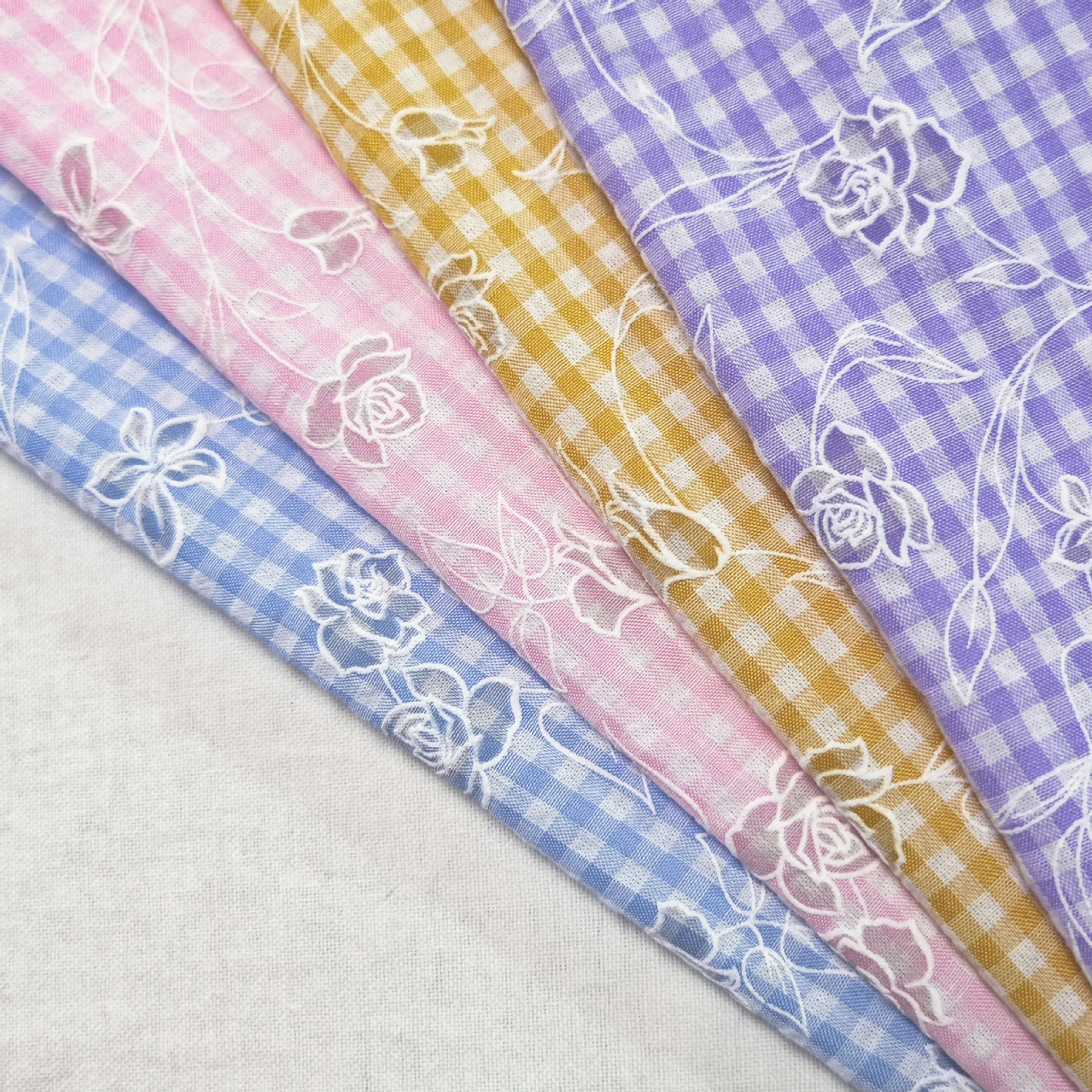 Spring and Summer Woven Fabric Fresh Yarn-Dyed Plaid Rose Line Foam Printed Fabric Dress Children's Clothing Home Boutique