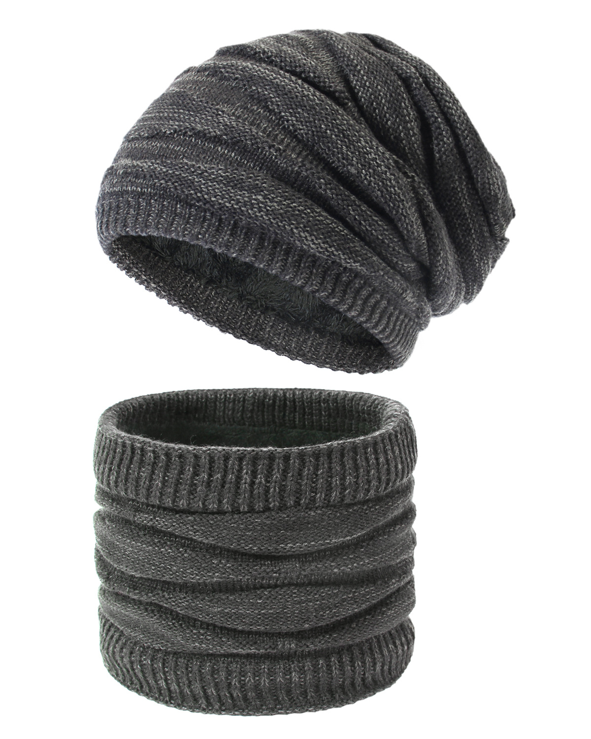 Picture of Women's Knitted Hat Winter Fleece Scarf Hat Set Diamond Knitted Wool Hat Scarf Two-Piece Set for Men