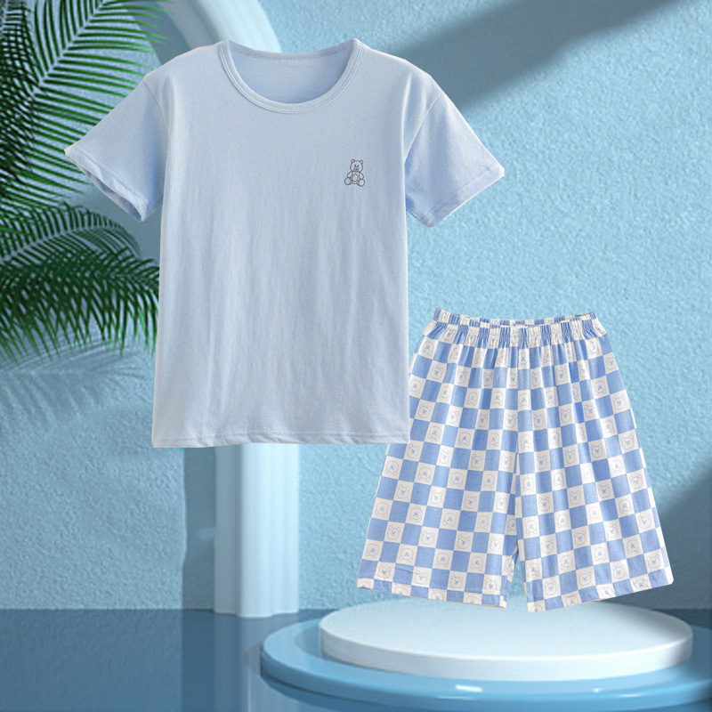 Picture of Boys' Pajamas Children's Summer Pure Cotton Short-sleeved Shorts Girls' Thin Home Clothes suit Big Children's Boys' Air-conditioning Clothes