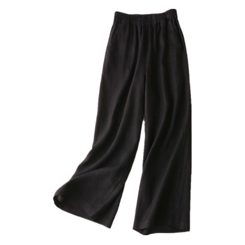 Asian Cotton Wide Leg Pants Solid Color Women's Summer New Arrival Nine-point Draping Big Leg Casual Pants Women's Cotton and Linen Loose Pants for Women