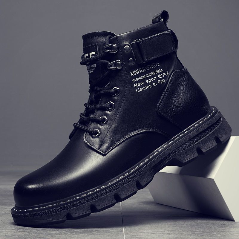 Picture of Martin Boots for Men, Autumn 2025, High-Top British Style, Black Workwear Motorcycle Leather Boots, Spring and Autumn Leather Shoes, Non-Slip and Wear-Resistant