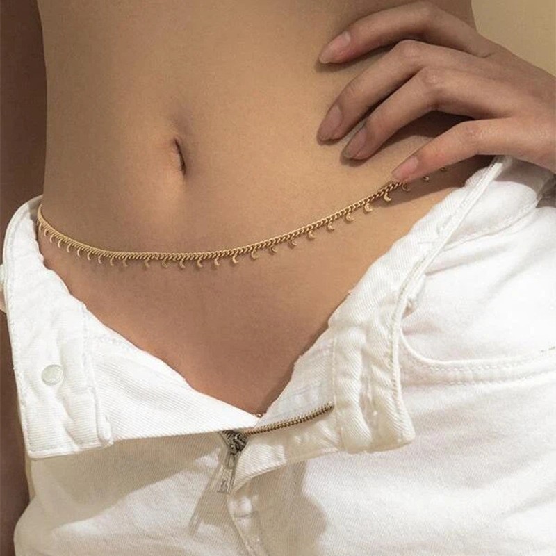 Europe and the United States cross-border hot summer jewelry fashion versatile body chain sexy simple wind crescent pendant waist chain women