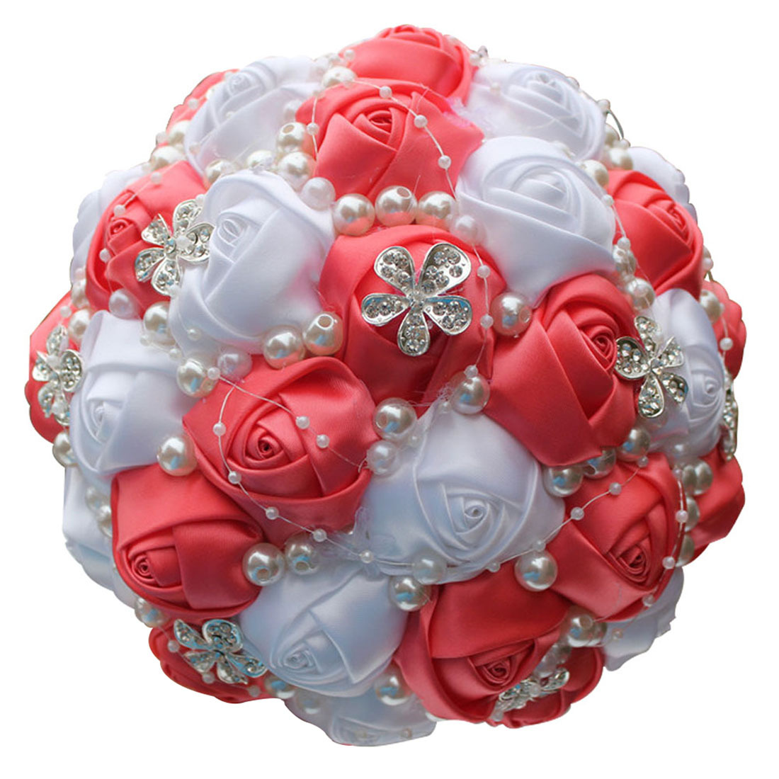 Picture of European and American Super Beautiful Ribbon Flower Wedding Supplies Bride's Hand-held Flower Five-flower Beaded Hand-held Flower Wedding Supplies Hand-held Flower