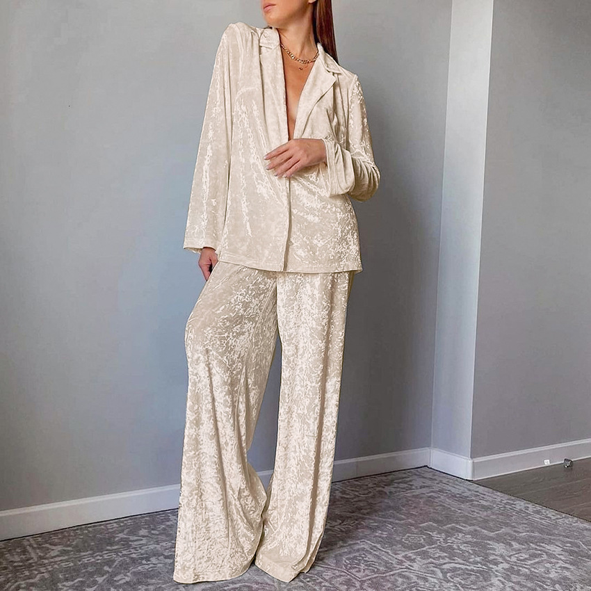2025 European and American Warm, Comfortable and Soft Gold Diamond Velvet Long-Sleeved Pants Pajamas Two-Piece Set Cross-Border Home Wear Set for Women