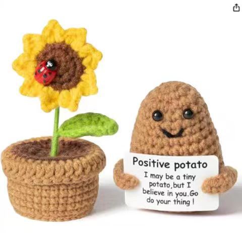 Picture of Cross-Border hand-woven wool potato sunflower pot suit funny facial expression bag doll car pendant