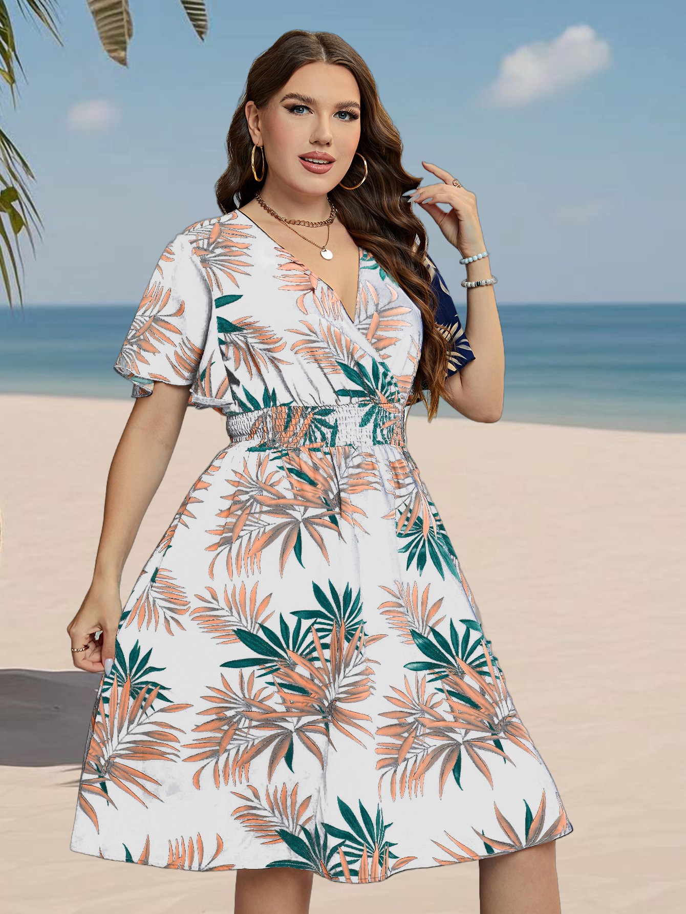 Picture of Independent Development of European and American Foreign Trade Amazon AliExpress Explosions Summer V-Neck Tight Waist Slimming dress Women