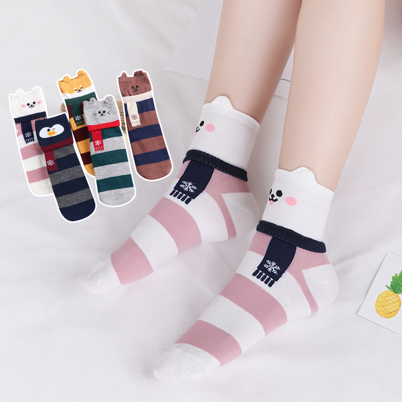 Autumn and winter new warm tube socks women Korean fashion women's socks cartoon socks simple cotton socks stripe socks manufacturers