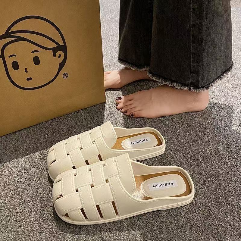 Factory Outlet Slippers Women's Retro Baotou Summer Wearing Slip-on New Style Rome Half-Tops All-Match Casual Mu