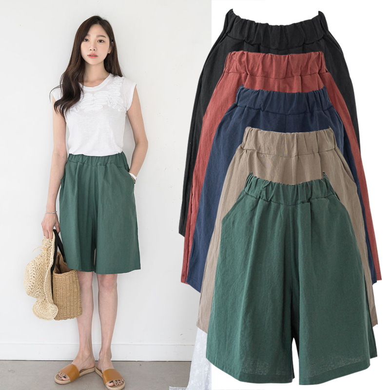Picture of Five-Point Pants for Women Summer Cotton and Linen Large Size Loose Mid-Pants Linen Wide-Leg Shorts Women's Casual Straight Draped Thin Pants