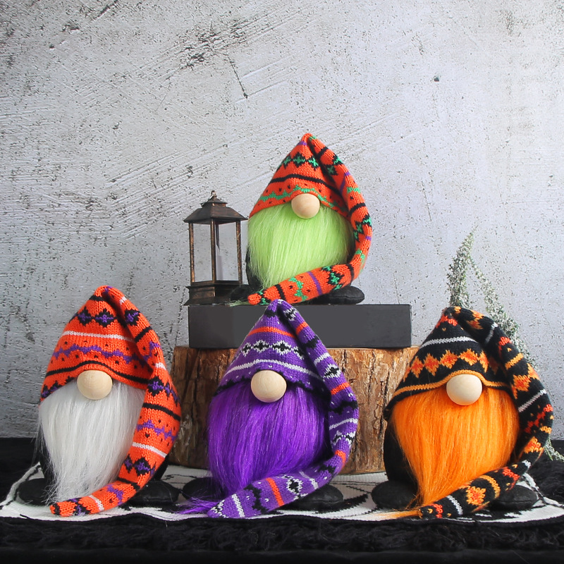 Halloween Creative Knitted Long Hat Doll New Green Bearded Old Man Plush Doll Desktop Decoration Doll Ornaments