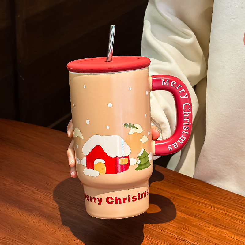 Picture of Christmas gift large capacity ceramic mug mug creative cute sippy cup couple cup female companion gift