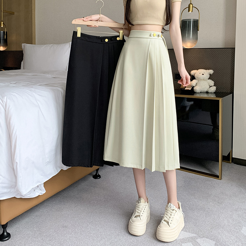 Women's Skirt 2024 Spring and Summer New Chinese Style National Style Pleated Skirt Mid-length Retro Belly Covering Hip Dress