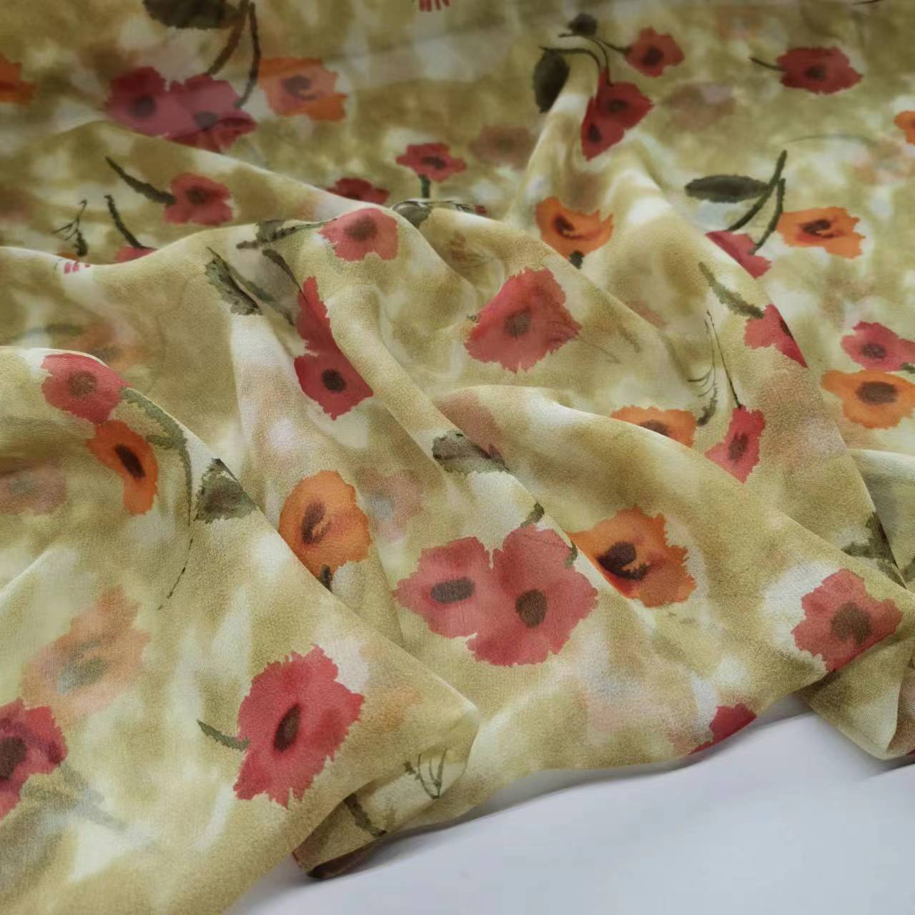 Narrow 8mm Silk Fabric Mulberry Silk Georgette Printed Breathable Fabric
