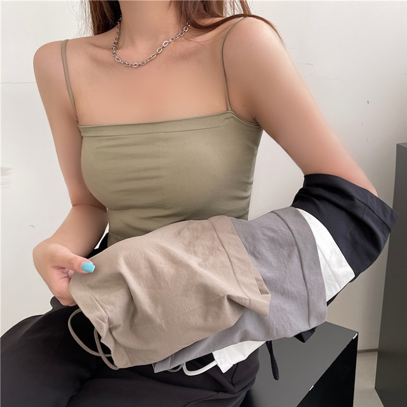 Picture of Solid Color Camisole Women's Summer Outer Wear Top with Fixed Chest Pad No Steel Ring Thin Base Long Thin Tube Top