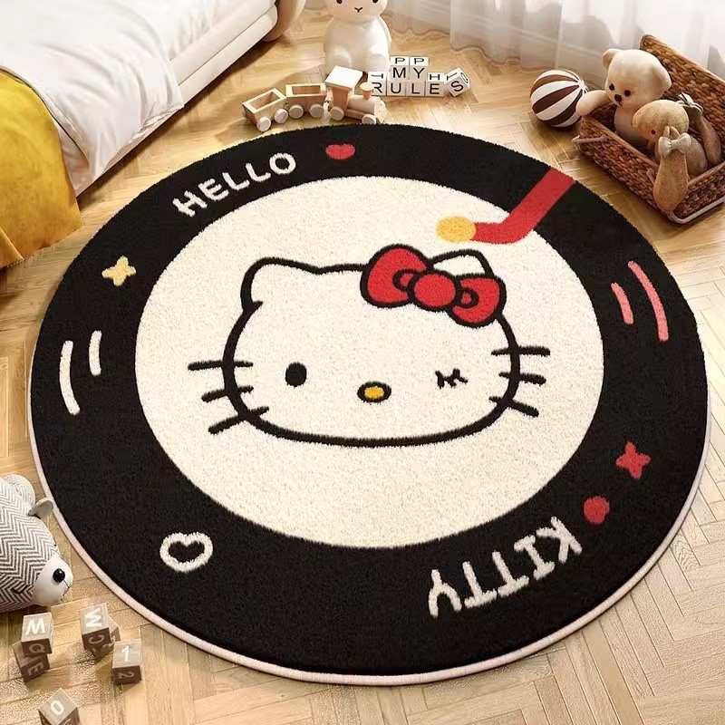 Cute Kt Cat Bedroom Living Room Round Carpet Home Sofa Study Room Round Blanket Waterproof Anti-fouling Thickened Bedside Floor Mat