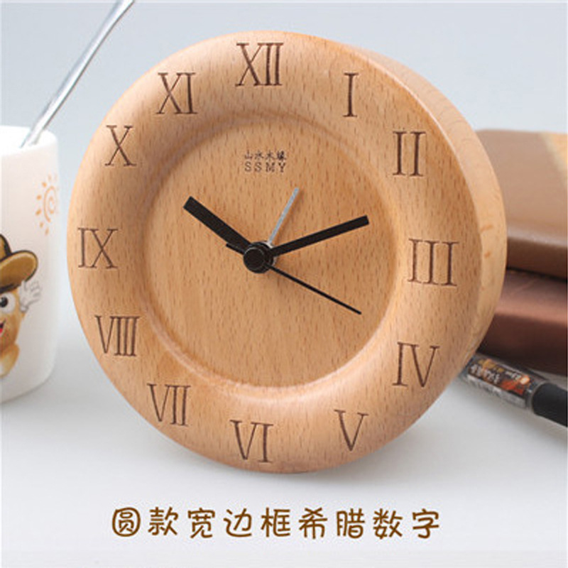 Picture of Beech Quiet Clock Solid Wood Watch Ornaments Living Room Modern Simple Log Cross-border Table Round Square
