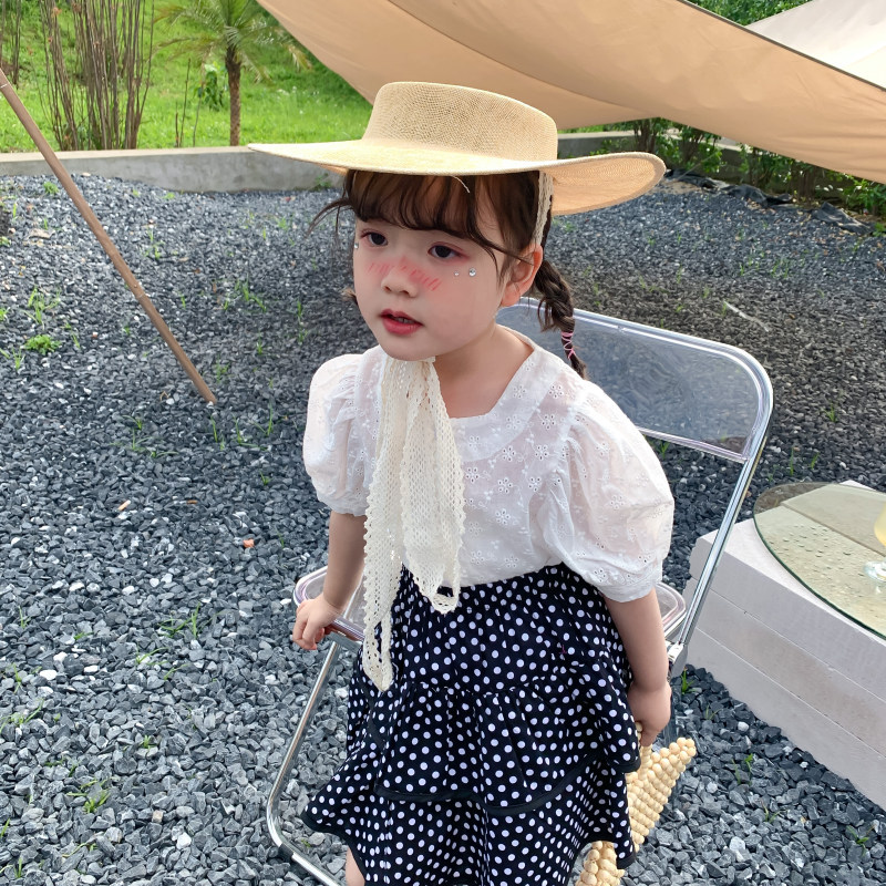 Picture of South Korea girls' white shirt summer new Korean style elegant lightweight breathable baby jacquard shirt little girl top