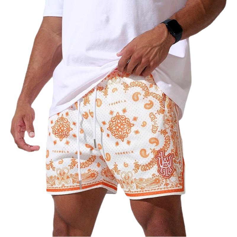 American YOUNG Cashew Flower Shorts Men's Summer Mesh Breathable Quick-drying Sports Casual Basketball Knee Quad Pants