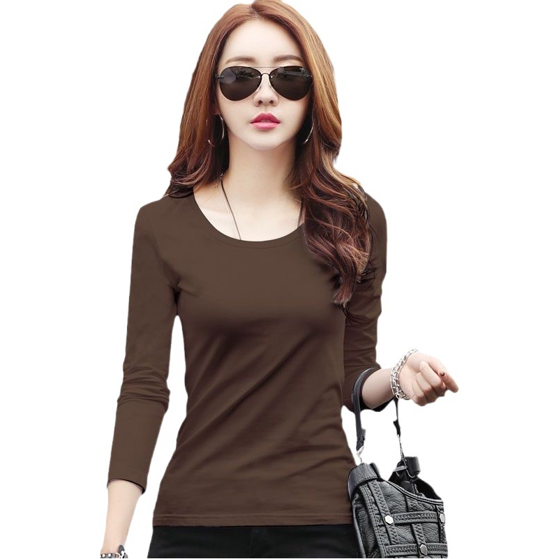 Spring and Autumn Round Neck Base Shirt for Women 2025 New Solid Color Thin Long-Sleeve T-Shirt Slim Fit Versatile Plus Size Autumn Top for Women