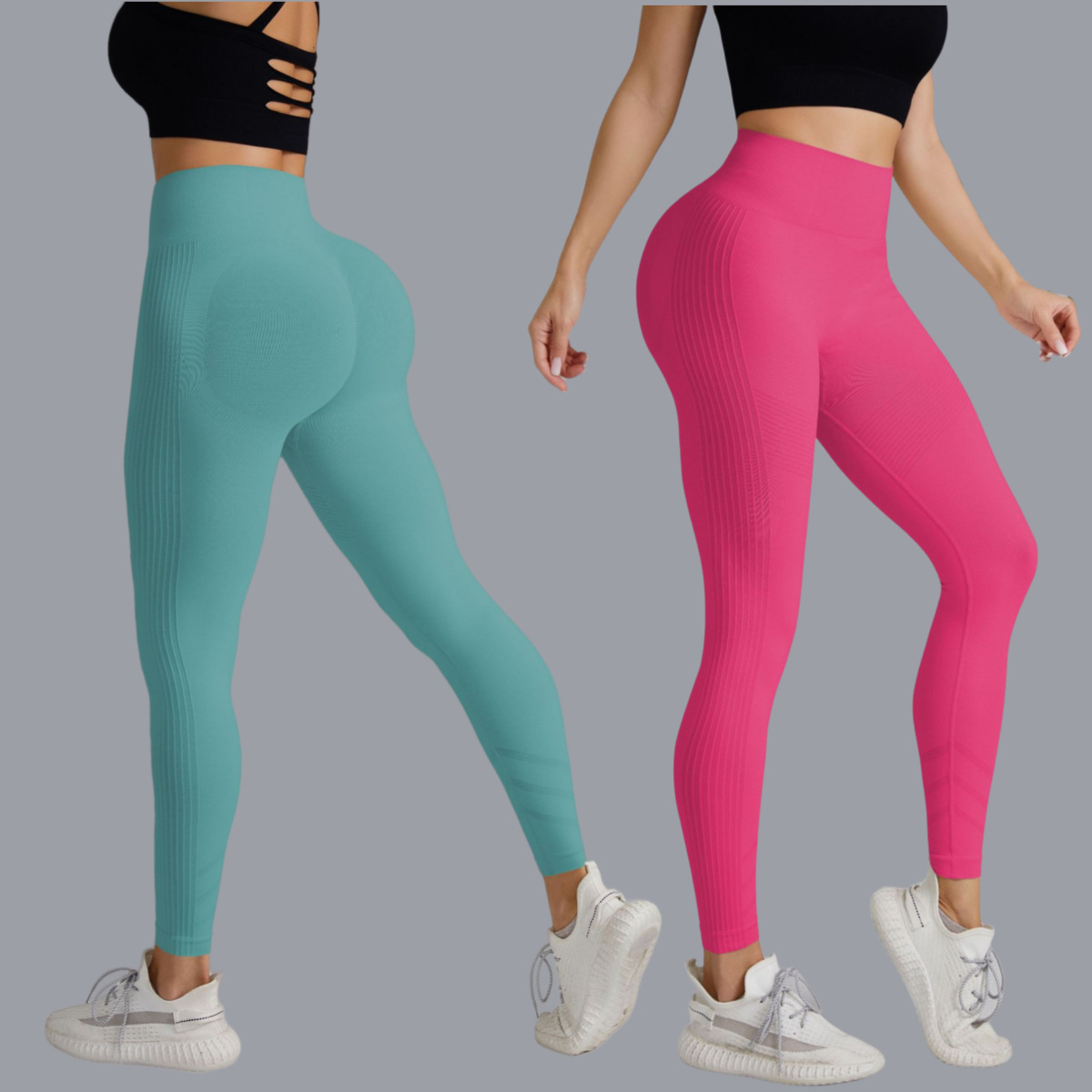Cross-Border Hot-Selling Fitness Pants High-Waisted Tummy-Tightening Butt-Lifting Yoga Pants Seamless Knitted Breathable Sports Fitness Trousers for Women