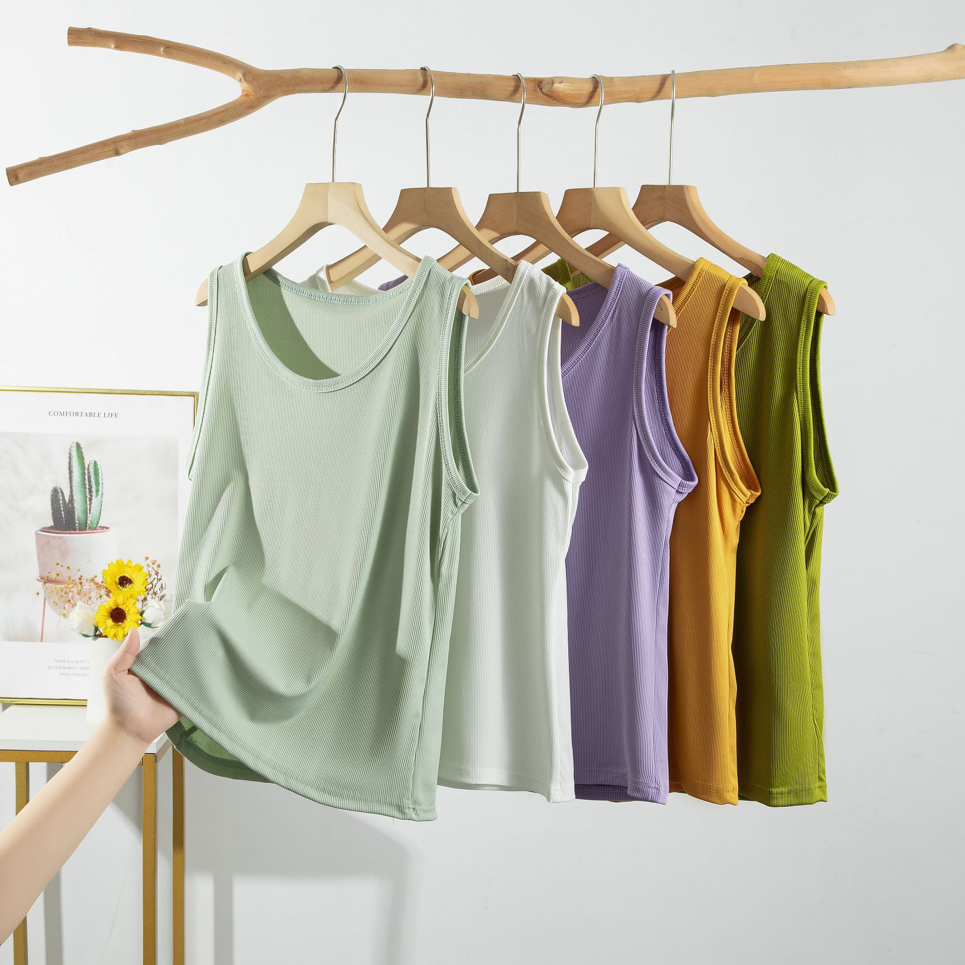 Summer New Thread Edge Round Neck Vest Plus Fat Elastic Large Size Sleeveless Base Shirt Fashionable All-match Women's Top