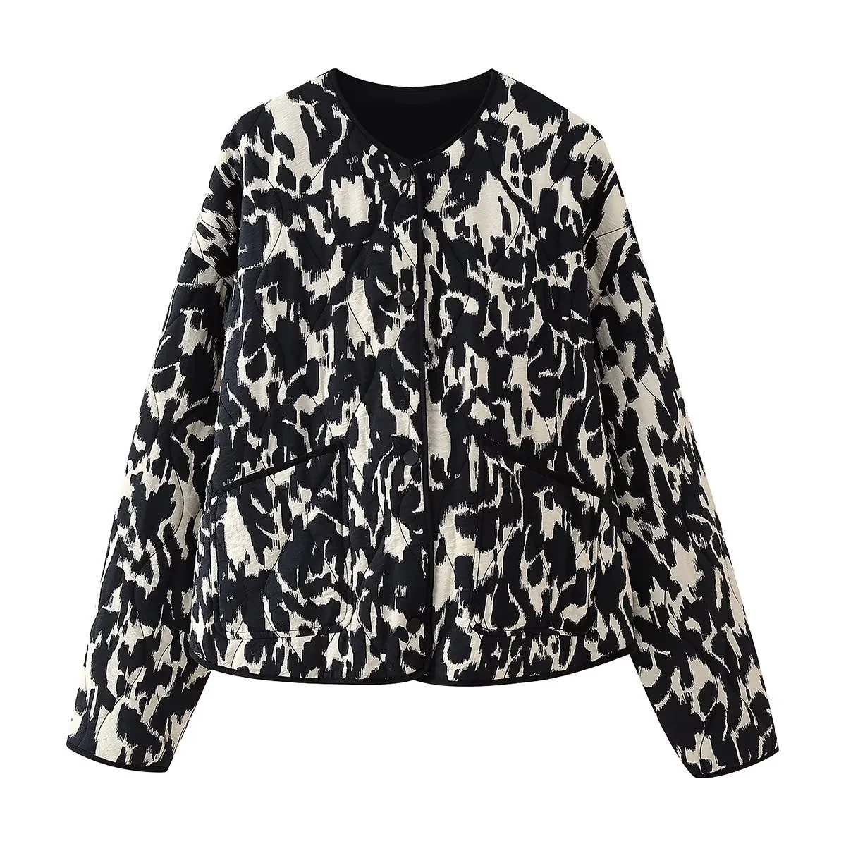 Amazon Foreign Trade European and American Style Warm Cotton-padded Clothes Women's Autumn and Winter Animal Print Loose Cotton-padded Jacket Coat