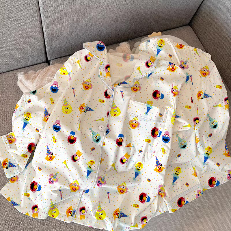Cross-border spring and autumn ins atmosphere sesame party autumn and winter pajamas lapel long sleeve trousers home clothes real shot wholesale