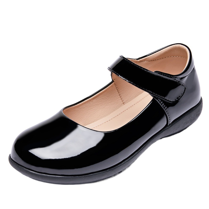 Picture of Girls' Leather Shoes, Children's Performance Shoes, Flower Girl Shoes, Student Black Flats, Ceremonial Shoes, School Shoes, Lightweight Velcro Shoes