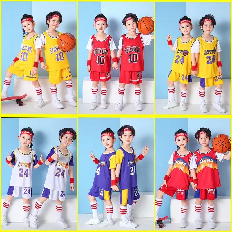 Picture of Children's Basketball Uniform Set for Boys and Girls Quick-Drying Sports Vest Youth Student Short-Sleeved Training Uniform Football Jersey