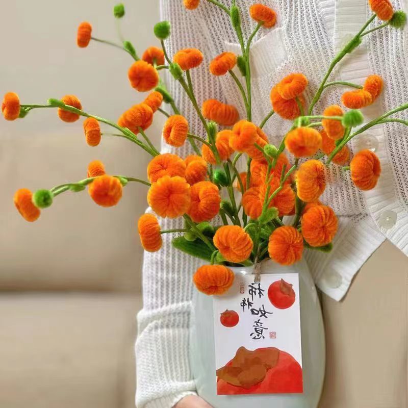 Picture of DIY Persimmon-Shaped Twist Stick Material Kit Housewarming Gift Making Living Room Artificial Flower Weaving Creative Handicraft