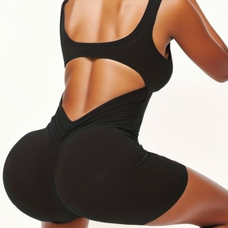 New European and American one-body yoga suit without embarrassment line hollow back body training fitness sports jumpsuit women