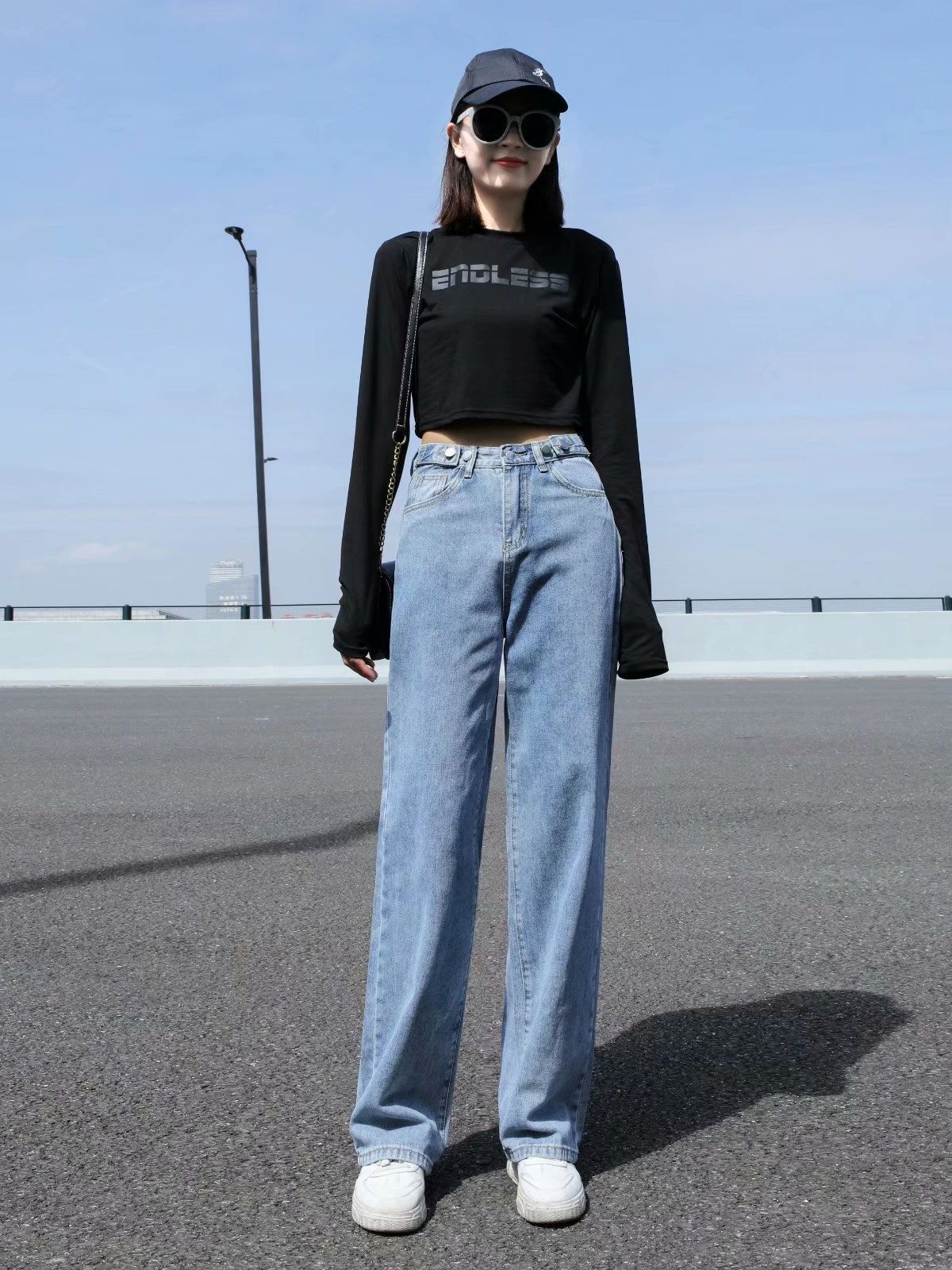 light blue Wide Leg Jeans Women's Spring and Autumn 2023 New High Waist Slimming Superior Straight Pants