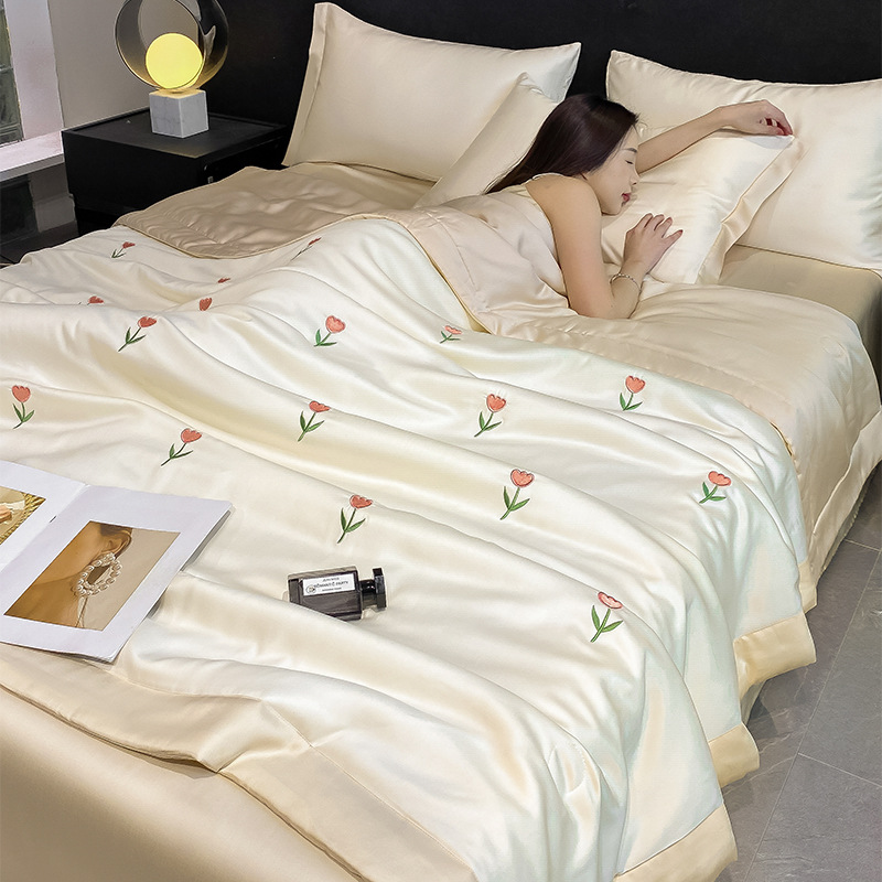 Picture of Summer Ins Washable Ice Silk Summer Quilt Four-piece Set Machine Washable Air-conditioning Quilt Summer Cool Quilt Single Double Thin Quilt Core