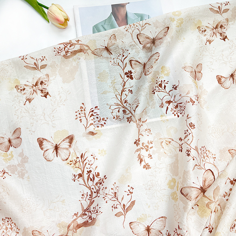 Butterfly Dance Branch Tencel Jacquard Fabric One-meter Price New Chinese Style National Style Hanfu Cheongsam dress Fabric