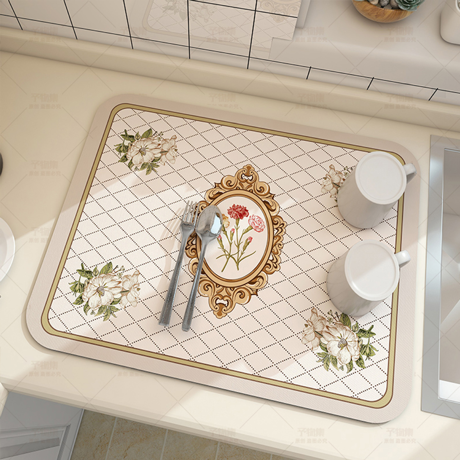 Picture of Diatom mud kitchen draining mat tableware Bowl plate control water mat disposable tea table bar table top dry absorbent mat