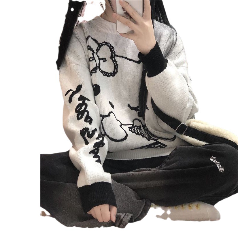 Original Japanese cute soft knit girl sweater cute warm thickened round collar sweater daily Joker sweet top