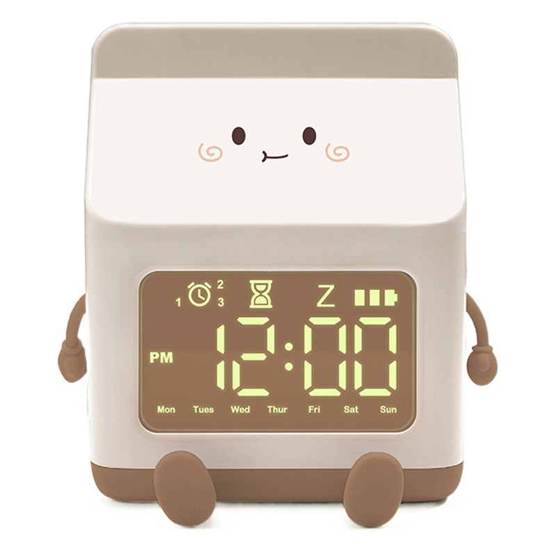Creative cute children's small alarm clock students visual countdown timer cartoon milk box electronic clock