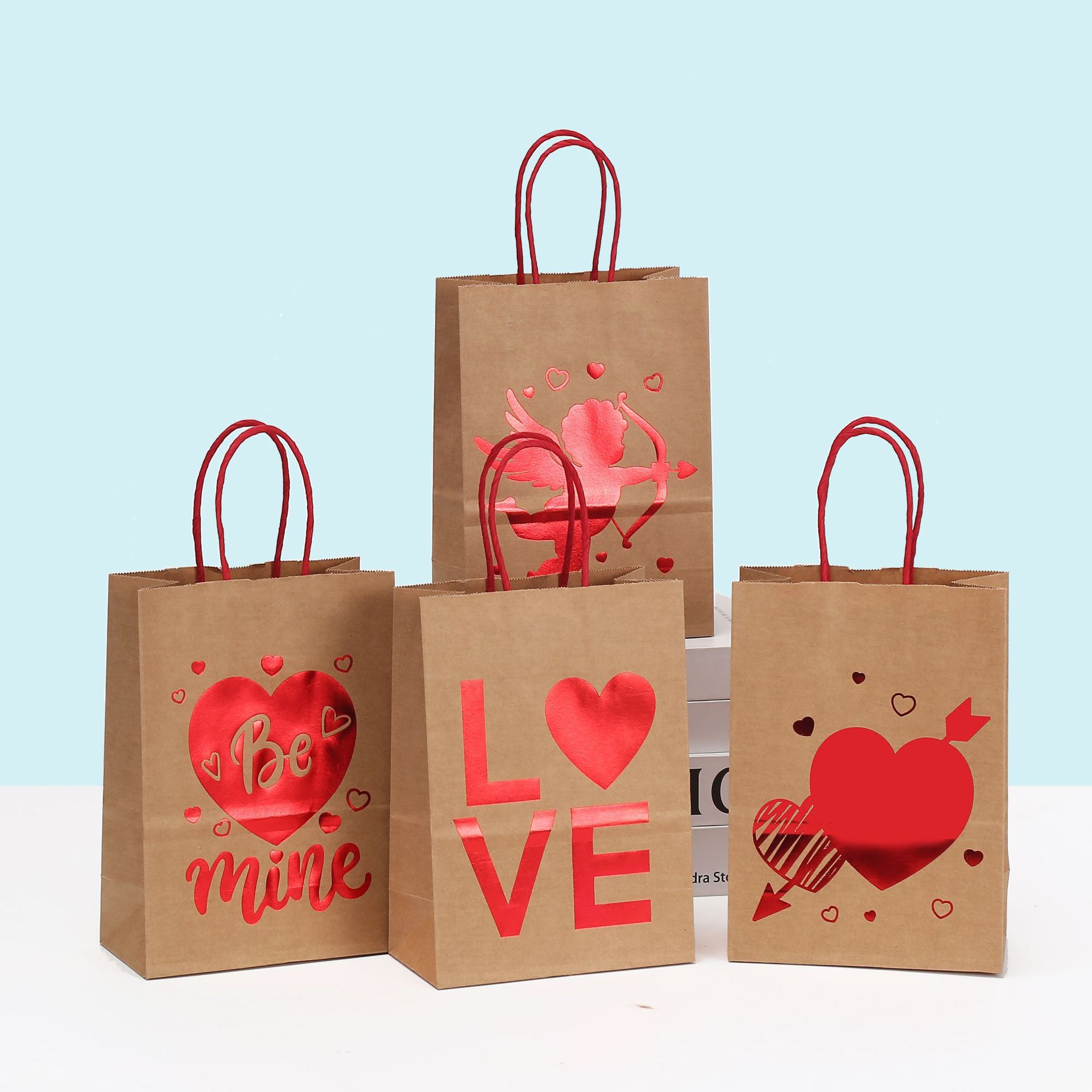 takeaway bag gilding love tote bag kraft paper packaging bag valentine's day gift bag printed shopping paper bag wholesale