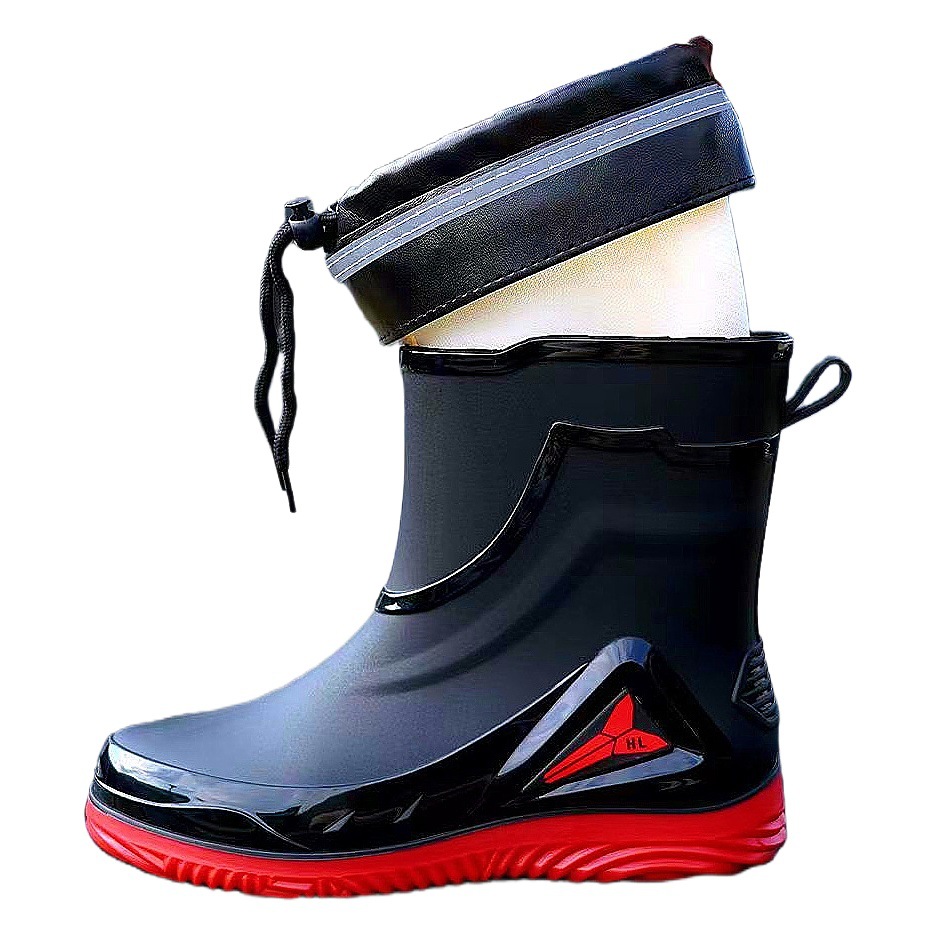 Rain boots men's fashion corded low barrel rain boots outdoor warm rain boots waterproof working kitchen non-slip fishing men's rubber shoes