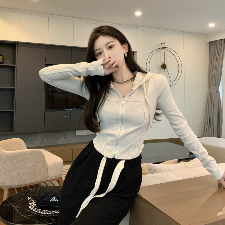 Picture of 2023 New Spring and Summer Sweatshirt Coat Slim-fit Long-sleeved Cardigan Fitness Top Thin Hooded Yoga Clothes Women