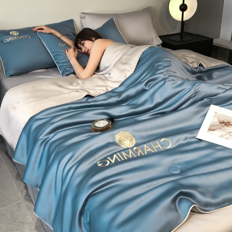 Picture of Class a Light Luxury Washed Ice Silk Summer Quilt Four-Piece Set Air-Conditioned Quilt Embroidered Summer Cool Quilt Three-Piece Set Summer Thin Quilt Ins