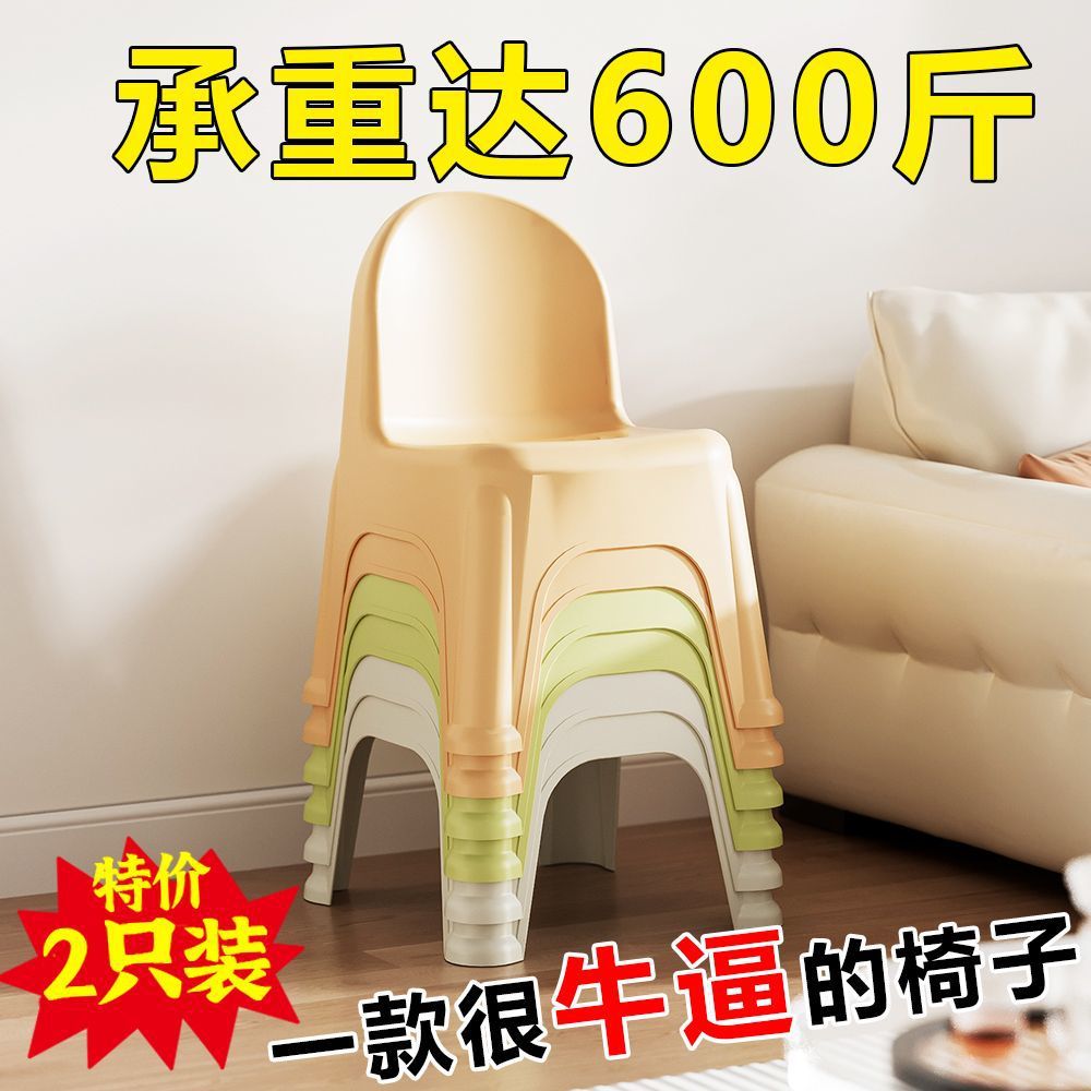 Picture of (2 pcs) plastic chair thickened new children's kindergarten backrest chair stool home dining chair