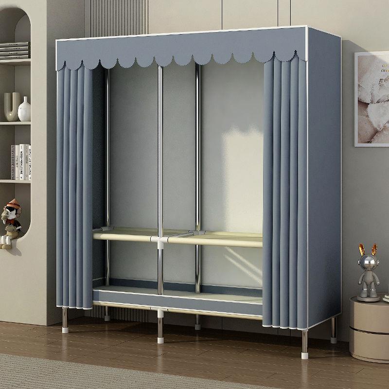 Simple wardrobe for rent bedroom assembly steel tube steel frame reinforced thickened and thickened home solid color cloth wardrobe new