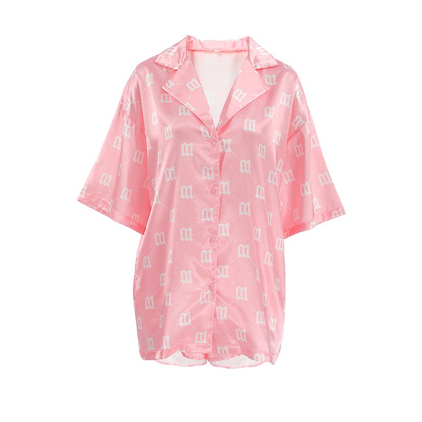 2024 European and American Autumn New Fashion Pink Printed Pajamas Loose Shed Cardigan Shorts Women's Home Clothes Outer Wear