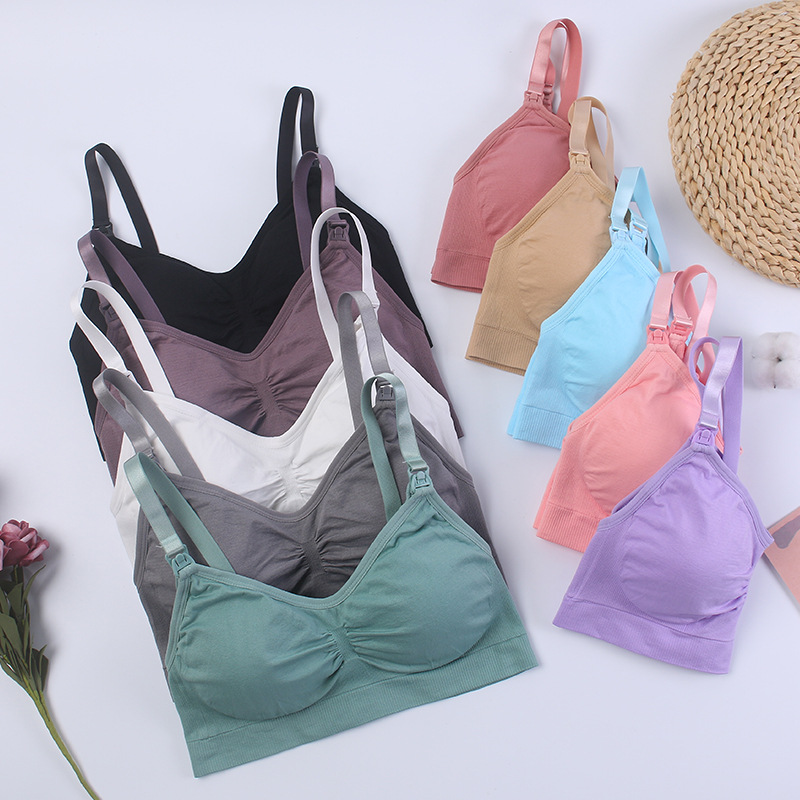 Nursing Bra open buckle without steel ring double layer seamless postpartum nursing bra underwear with detachable breathable breast pad