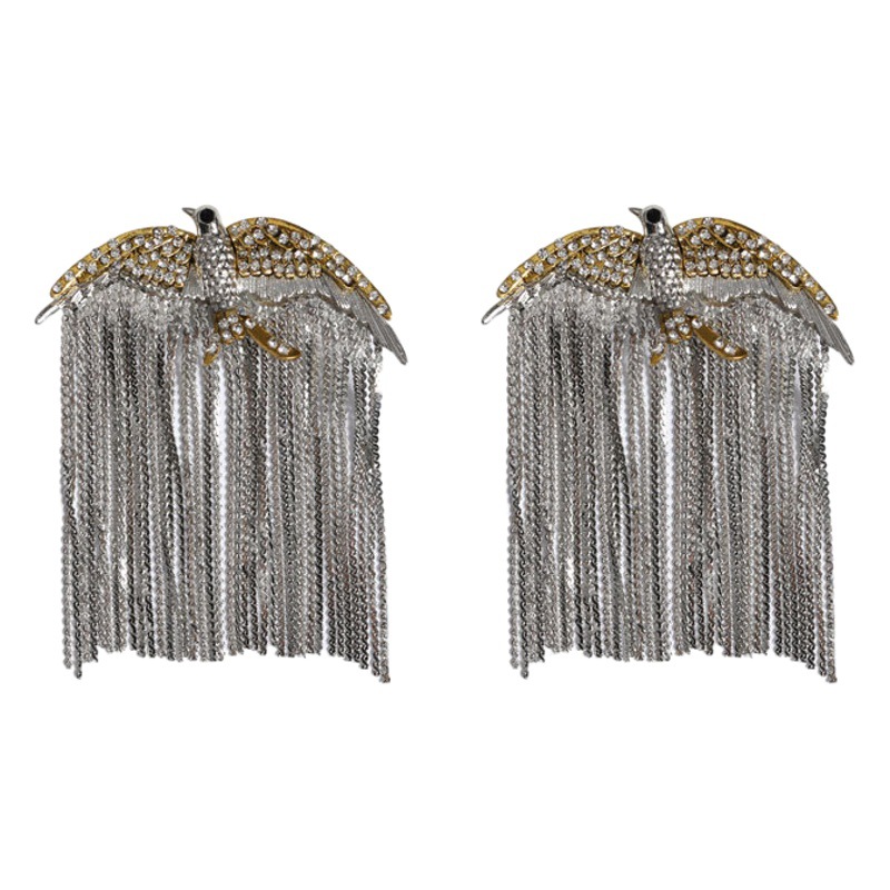 Doudou Same Style Bird Rhinestone Tassel Earrings European and American Advanced Sense Metal Tassel Earrings Joker Style Cold Wind Ears